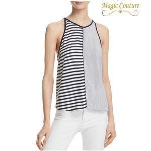 Splendid Button up Back Striped Hugh Neck Tank Top💙🤍💙